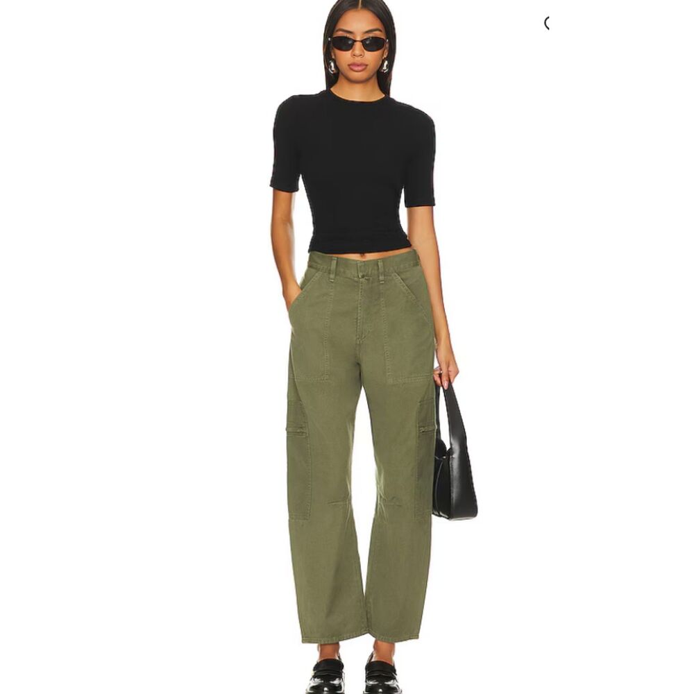 Citizens of Humanity Marcelle Cargo Pants 28 Green Cotton Low Slung Relaxed